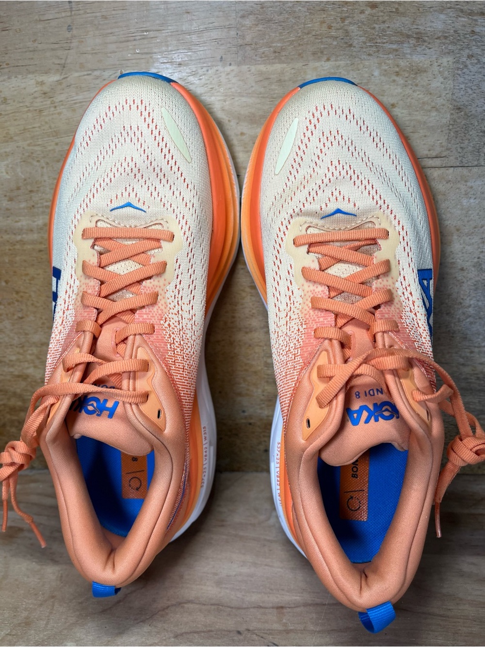 Hoka One One Bondi 8 REFLECTIVE Mens Size 9 Running Shoes Sneakers Orange Blue - Picture 7 of 12
